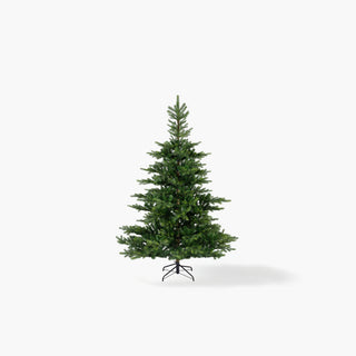 Pinheiro de Natal Grandis artificial verde e frondoso, sobre base de metal e fundo branco