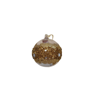 Bola Vidro C/ Faixa Dourada e Brilho, Ø 10 cm