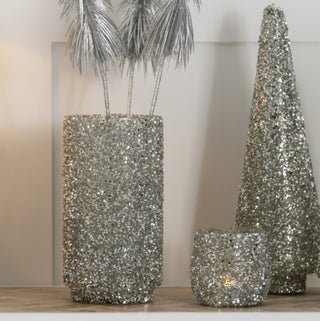 Tealight de Vidro C/Glitter Prata